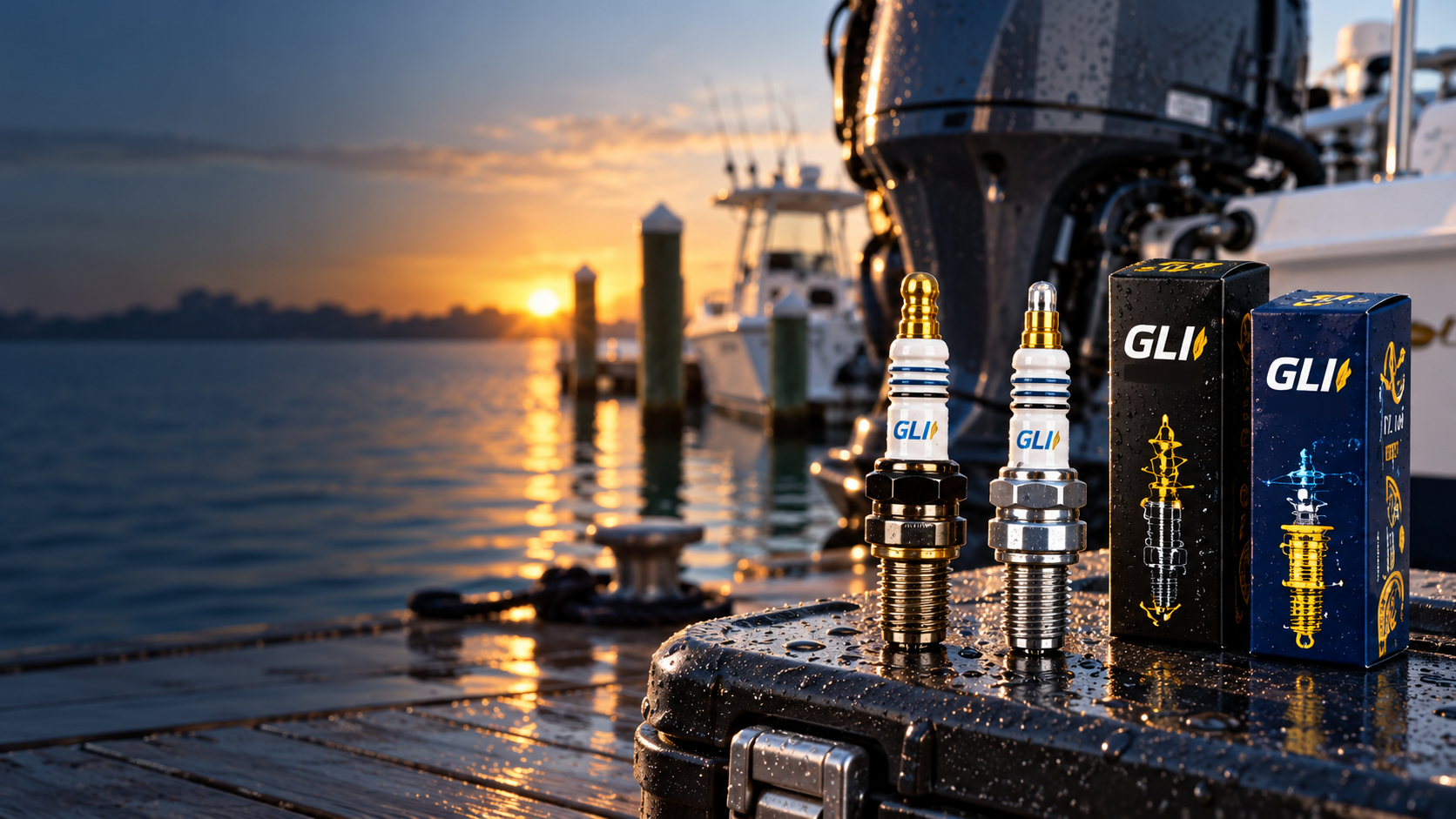 Bougies marines GLI sur un quai au lever du soleil